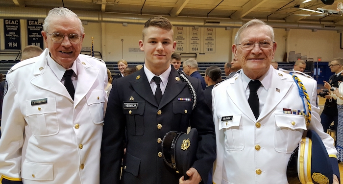 COL Georgia Thurmond, Cadet Sgt. Vermilya, LTC Ross Glover at University of North Georgia honors ceremony. As has been the custom, the Old Guard gave Cadet Vermilya a Thousand dollar scholarship as well as the Old Guard Medal.
